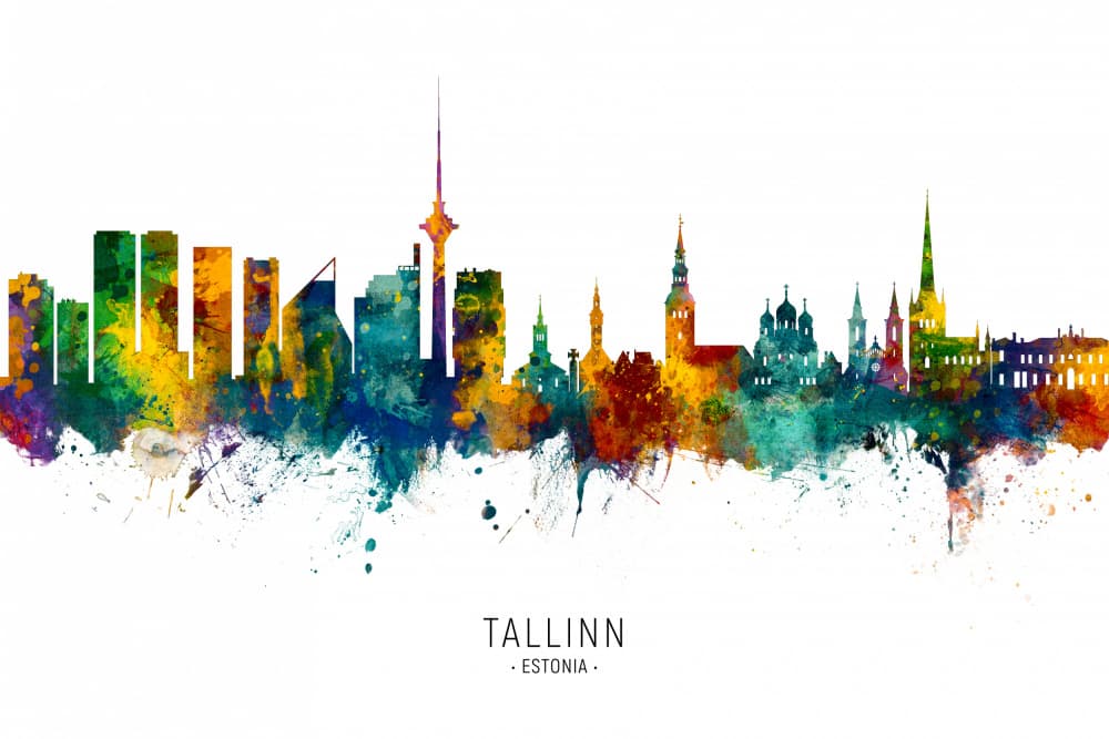 Vibrant Tallinn Skyline by Michael Tompsett — canvas wall art