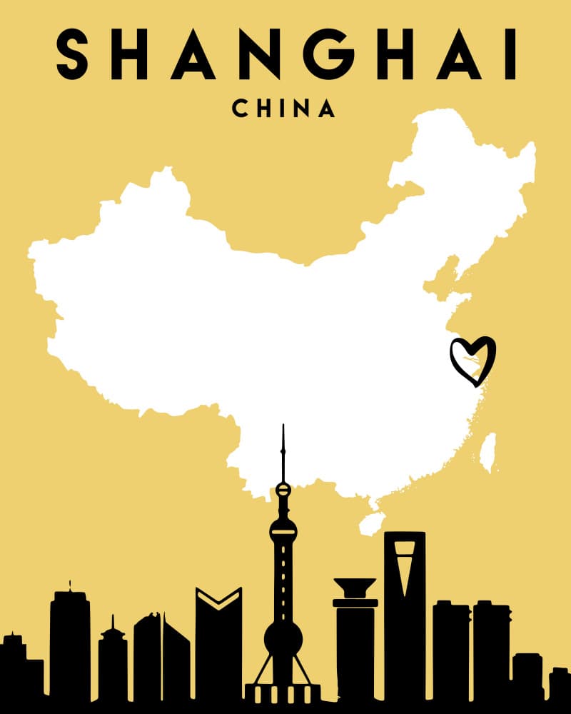 Shanghai China Skyline Map by Emiliano Deificus — canvas wall art