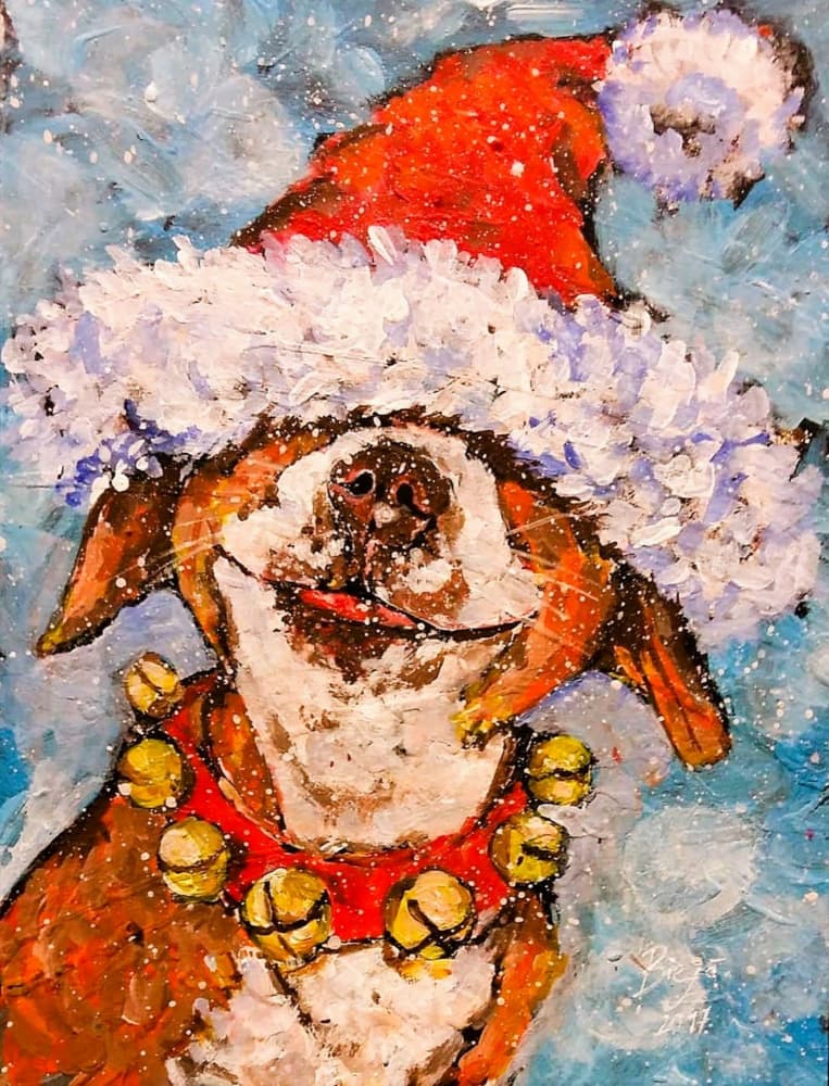 Happy Christmas Dog by Anda Bieza — canvas wall art