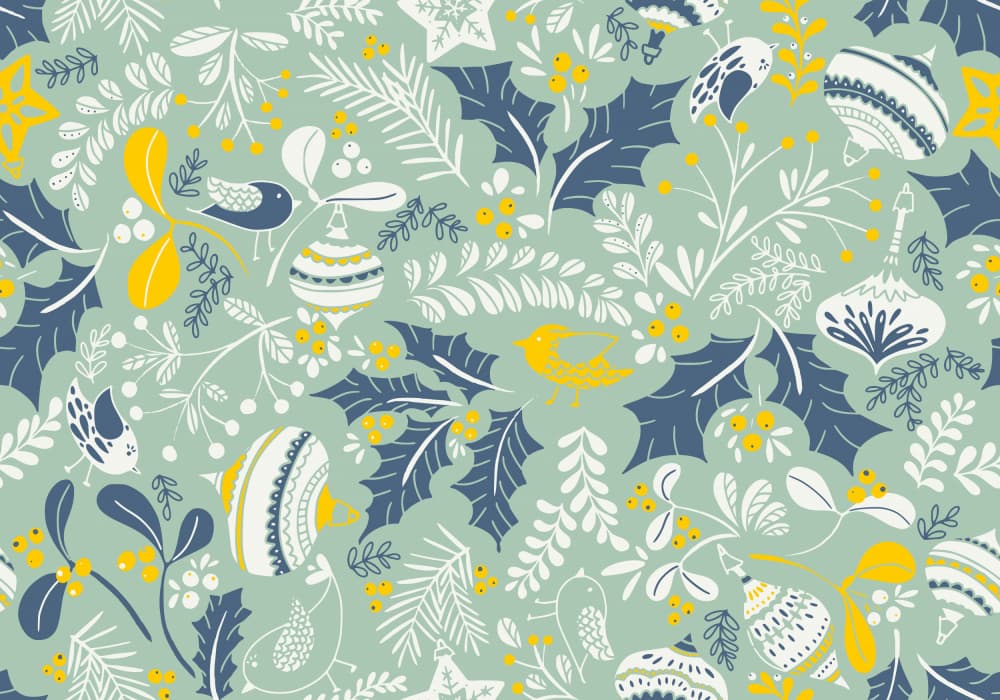 Festive Holly Birds Pattern by Annick — canvas wall art