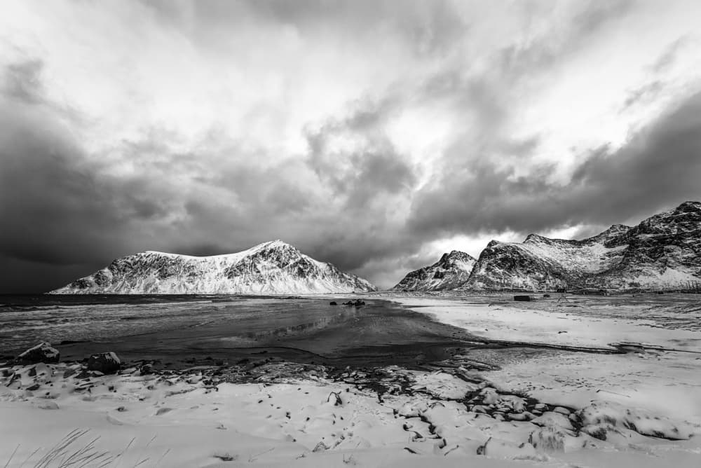 Snowy Coastal Mountains by Q Liu — canvas wall art