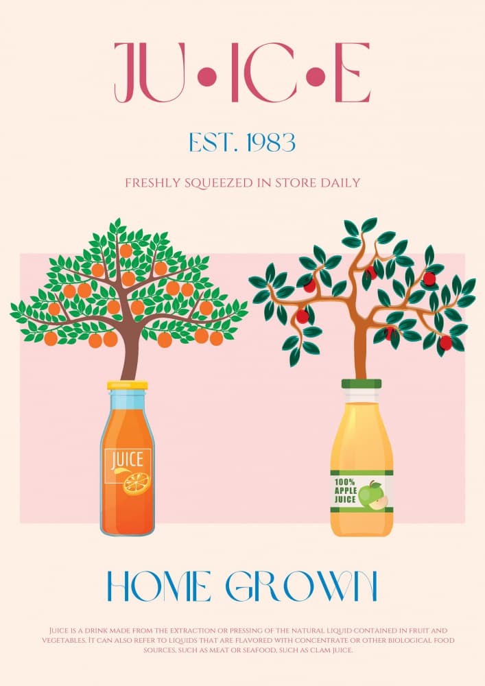 Orange and Apple Trees with Juice Bottles by Nazma Khokhar — canvas wall art