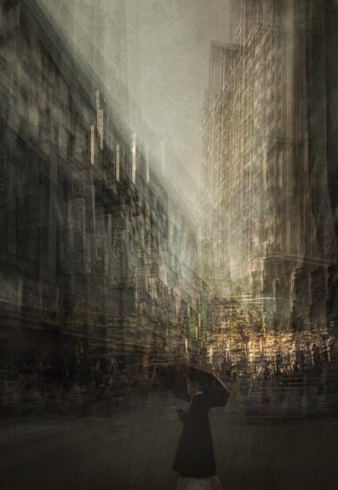 Solitary Figure City Blur by Biao  Huang — canvas wall art