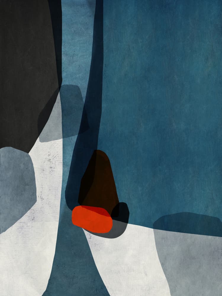 Modern Blue Red Forms by Roberto Moro — canvas wall art