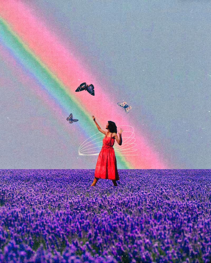 Woman in Lavender Rainbow by Vintage WallArt & Decor by Spacerocket — canvas wall art