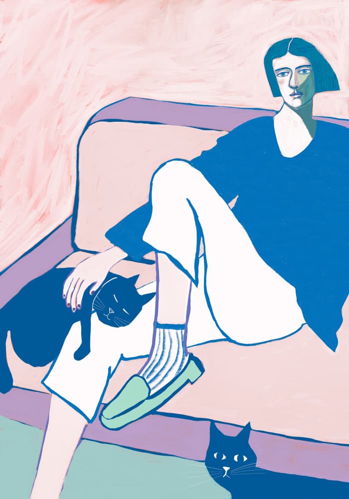 Woman and Her Cats by Sharyn Bursic — canvas wall art
