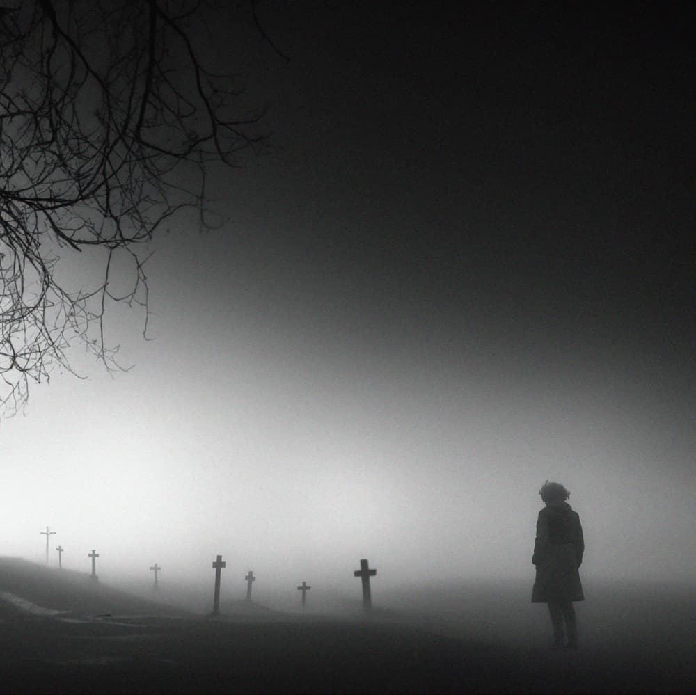 Woman In Foggy Cemetery by Parole Kim — canvas wall art
