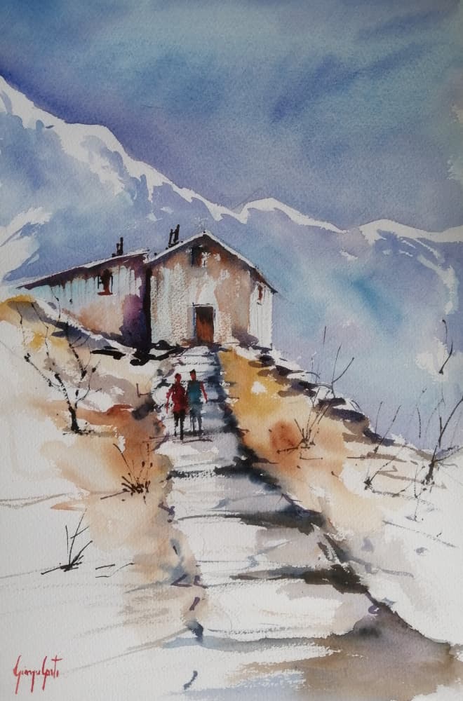 Snowy Path to Cabin by Giorgio Gosti — canvas wall art