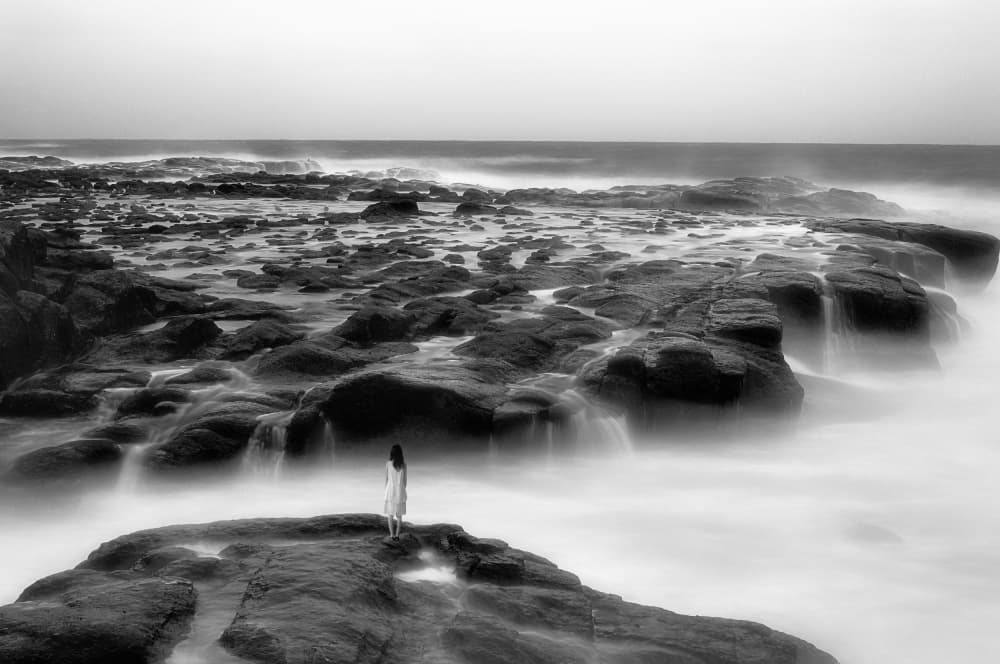 Woman on Misty Shore by Sho Shibata — canvas wall art