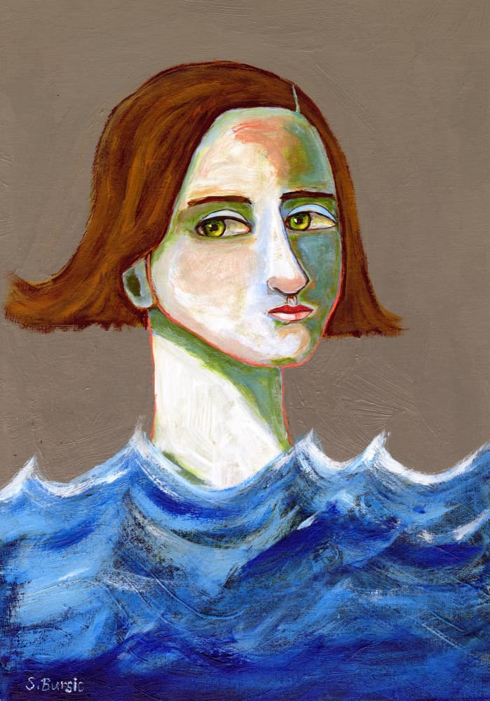 Pensive Woman in Waves by Sharyn Bursic — canvas wall art