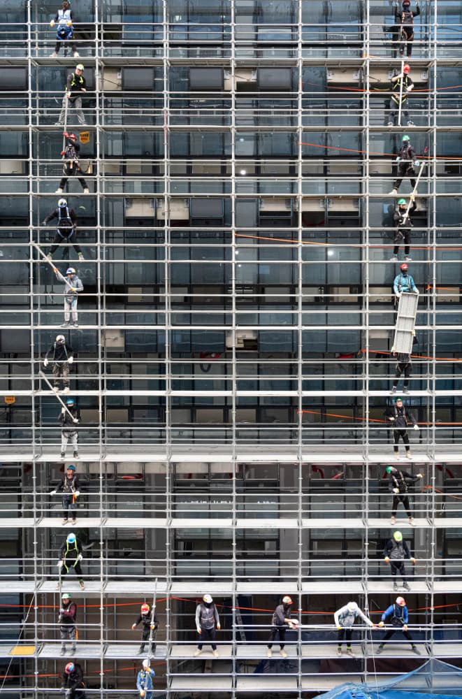 Busy Scaffolding Crew by Bong Goo Kang — canvas wall art