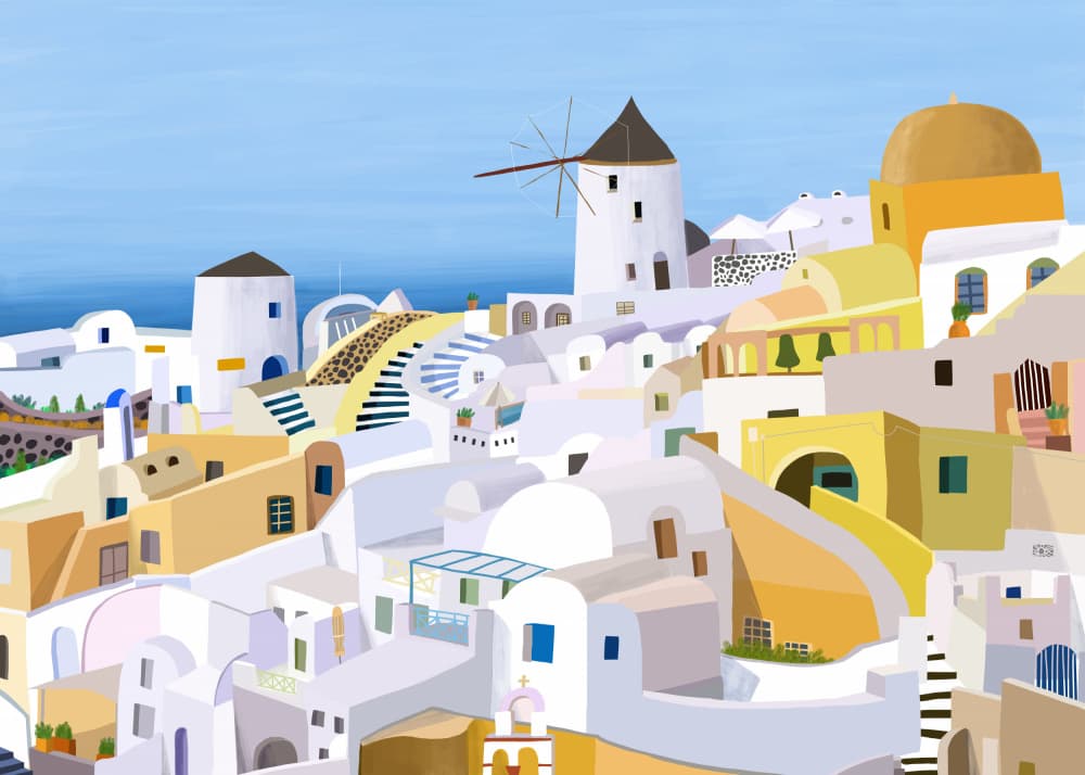 Santorini Island Village by Carla Daly — canvas wall art