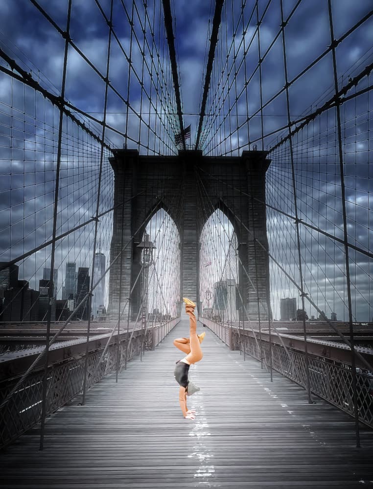 Brooklyn Bridge Handstand by Jennifer Chen APA — canvas wall art