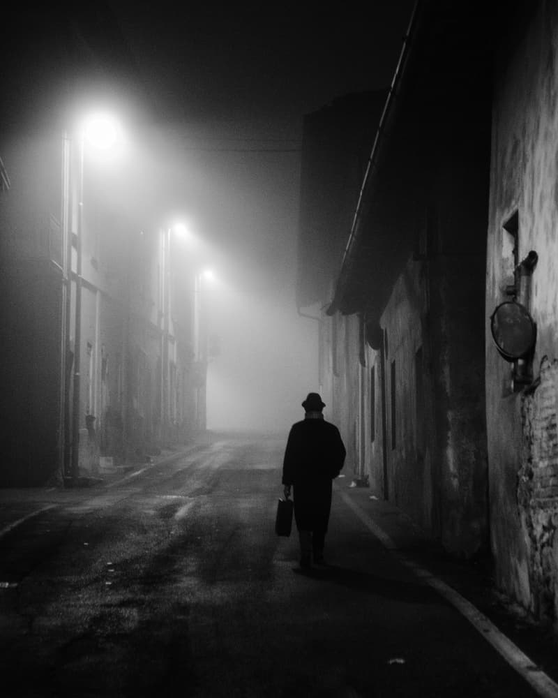 Solitary Man Misty Night by Aglioni Simone — canvas wall art