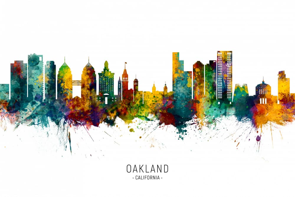 Vibrant Oakland Skyline by Michael Tompsett — canvas wall art