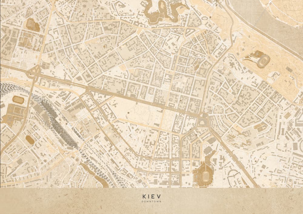 Golden City Map Kiev by Rosana Laiz Blursbyai — canvas wall art