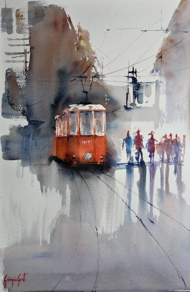 Orange City Tram by Giorgio Gosti — canvas wall art