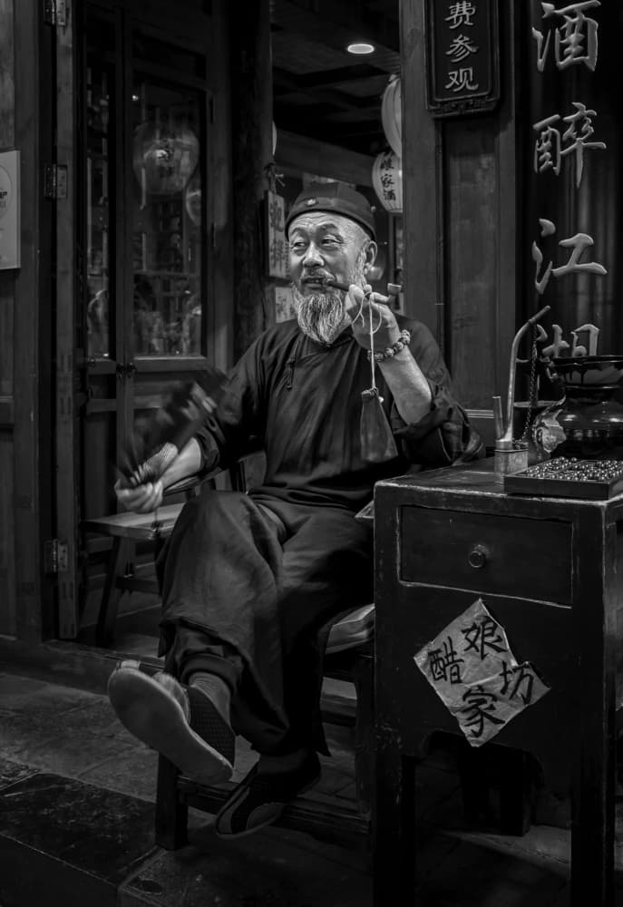 Old Chinese Man with Pipe by AmandaLee — canvas wall art