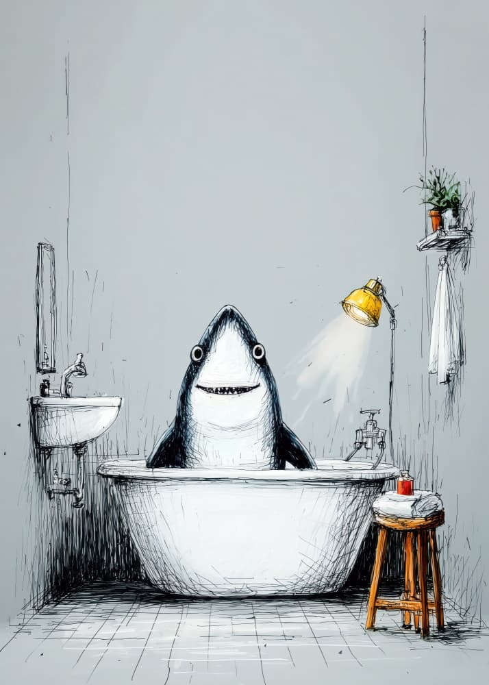 Happy Shark Bath by Justyna Jaszke — canvas wall art