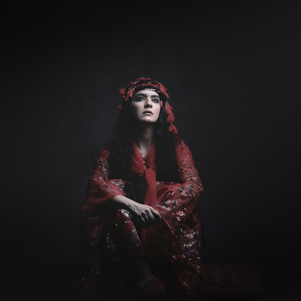 Mysterious Woman Deep Red by Moein Hasheminasab — canvas wall art