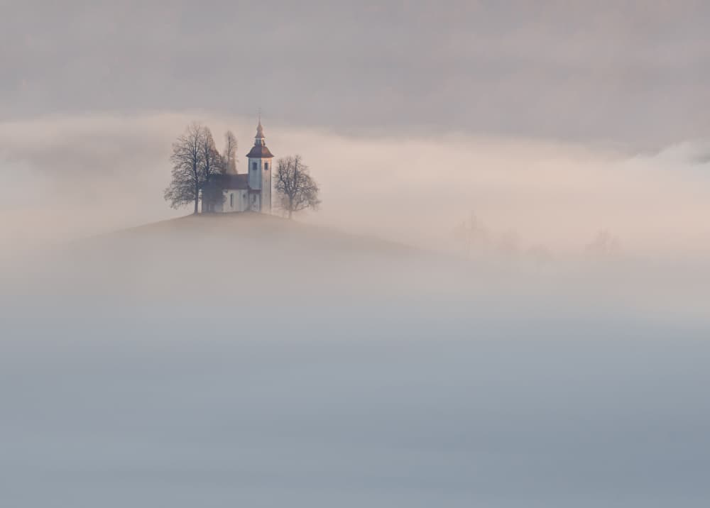 Misty Hilltop Church by Tomas Frolec — canvas wall art