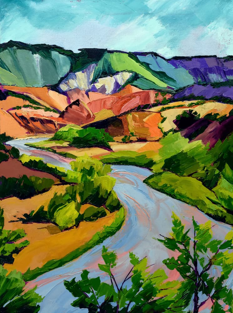 Colorful River Landscape by Maxine Shore — canvas wall art