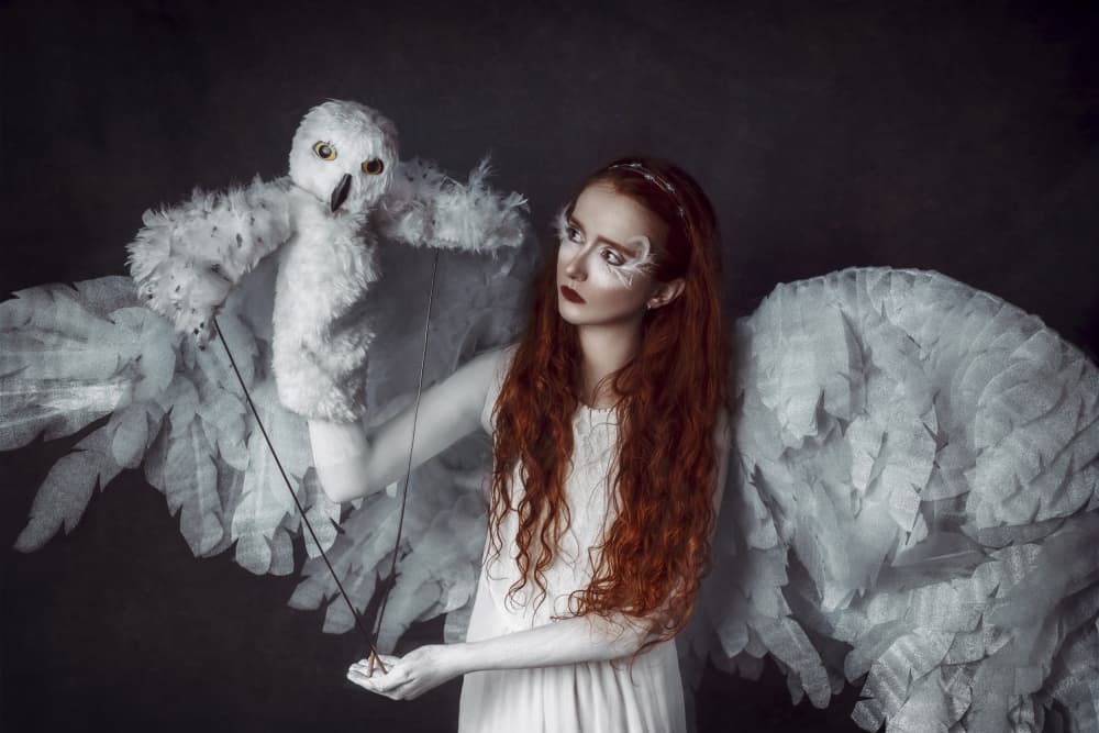 Angelic Woman with Owl by Sima Bivolarska — canvas wall art