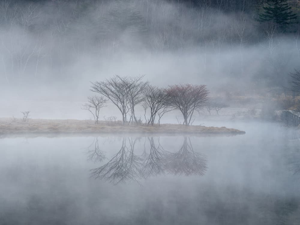 Misty Lake Reflection by K_Tsunoda — canvas wall art