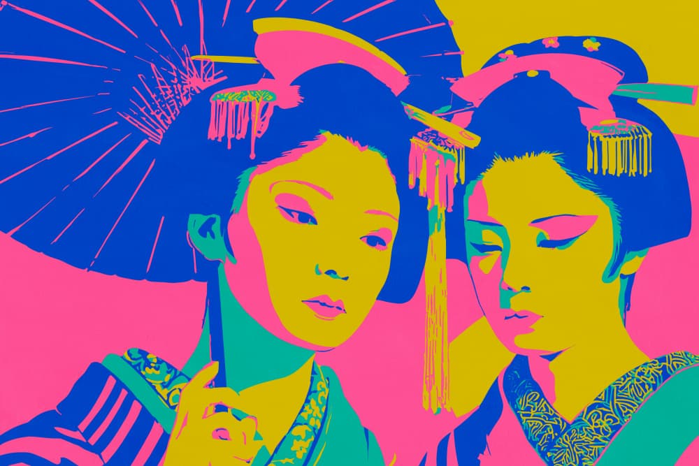 Vibrant Japanese Geishas by Treechild — canvas wall art