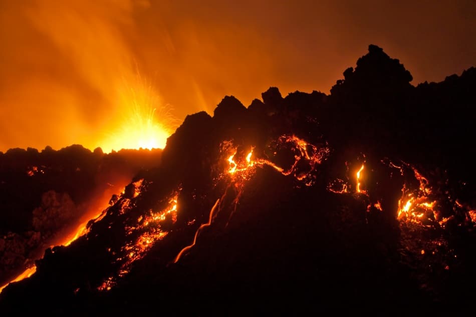 Fiery Volcanic Eruption by Raymond Hoffmann — canvas wall art