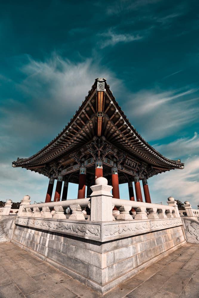 Ornate Korean Pavilion by pirouz moshavash — canvas wall art