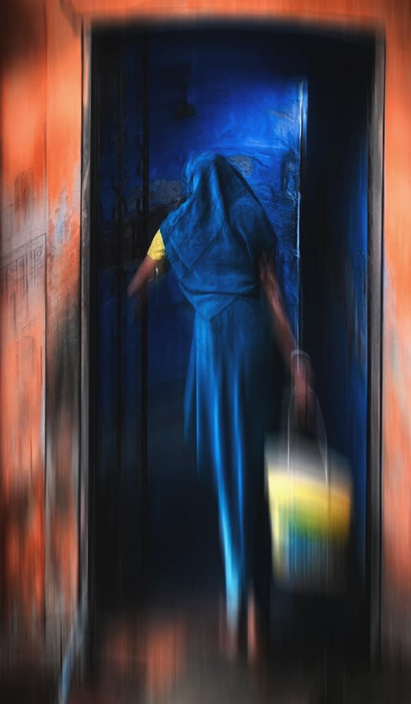 Woman In Blue Doorway by Roxana Labagnara — canvas wall art