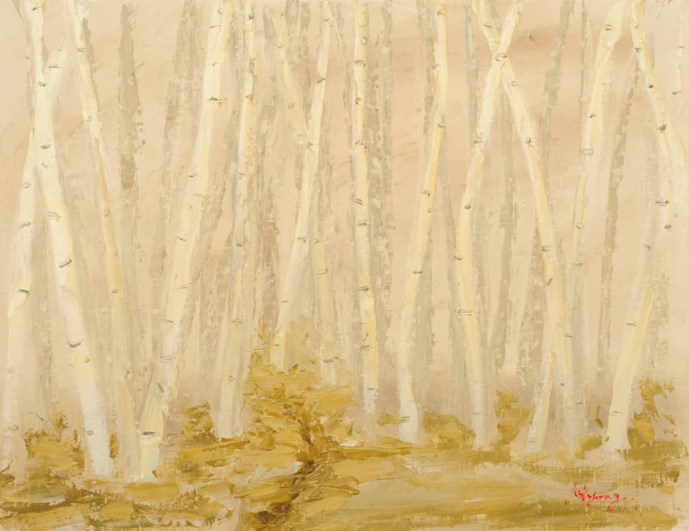 Misty Birch Forest by Jukyong Park — canvas wall art