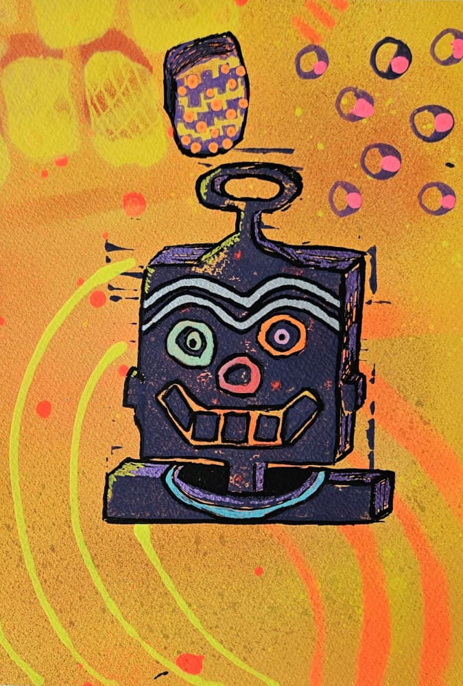 Vibrant Street Art Robot by Olea Huuska — canvas wall art