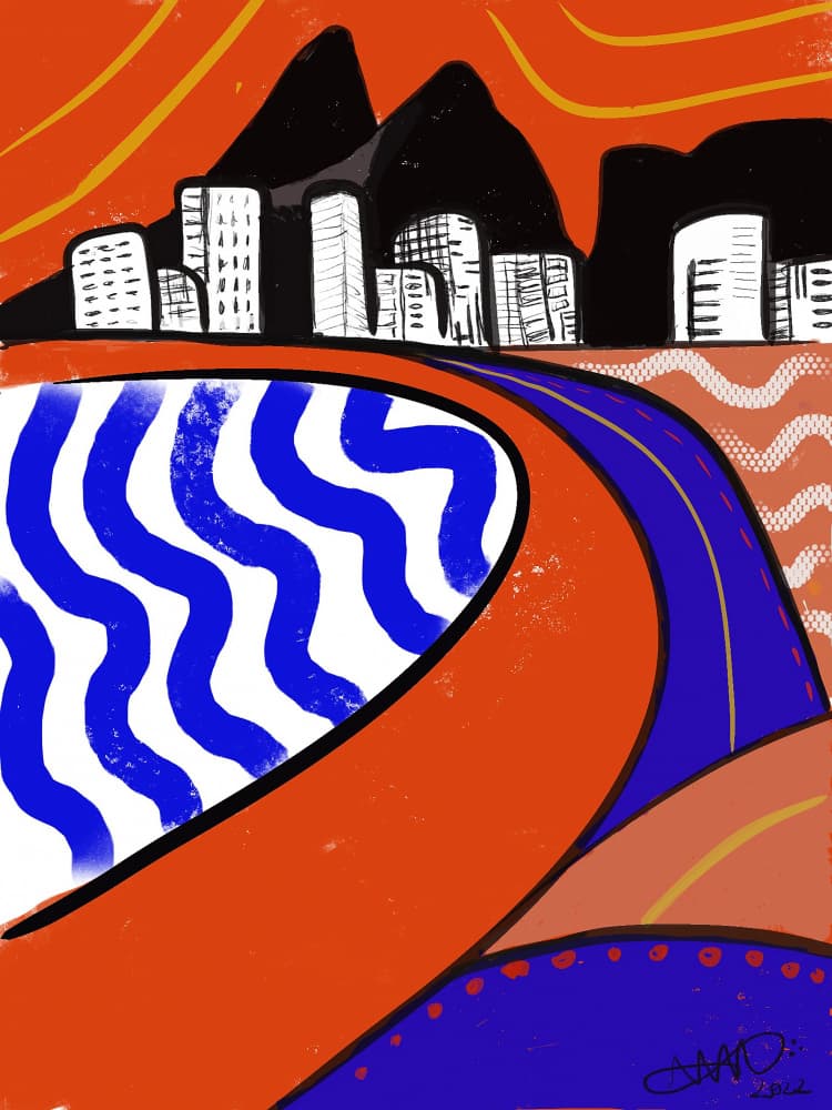 Vibrant Coastal City Journey by Anna Viklund — canvas wall art