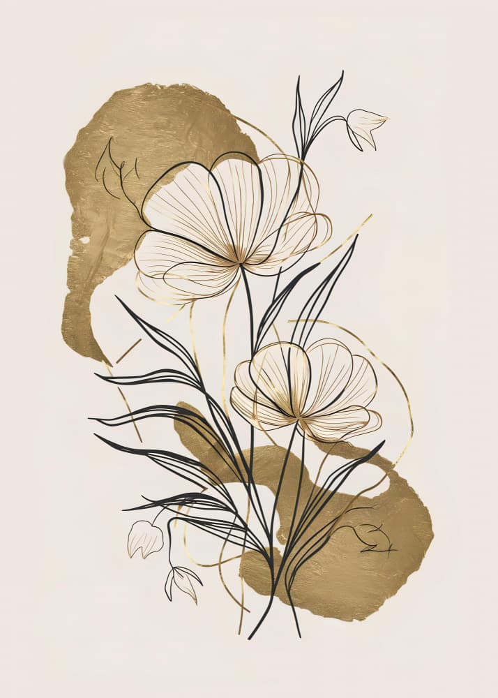 Golden Floral Lines by Andreas Magnusson — canvas wall art