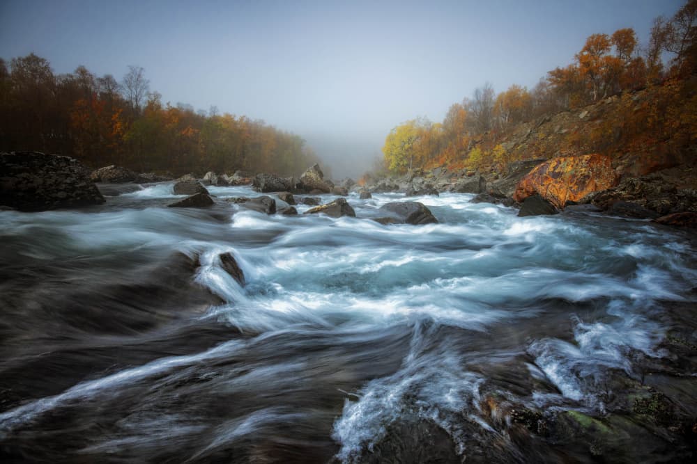 Misty Autumn River Rapids by Wim Denijs — canvas wall art