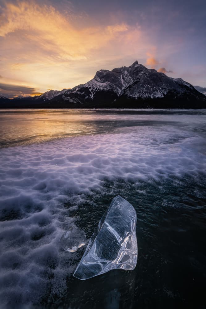 Frozen Lake Sunset Mountain by Yongnan Li (李永男) — canvas wall art