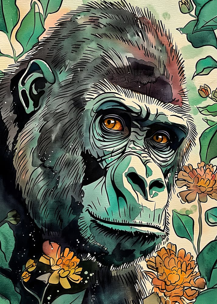 Tropical Gorilla Gaze by Justyna Jaszke — canvas wall art