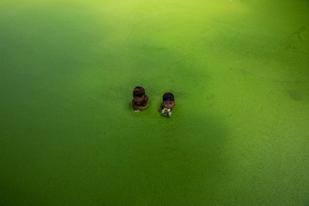 Children in Green Water by Azim Khan Ronnie — canvas wall art