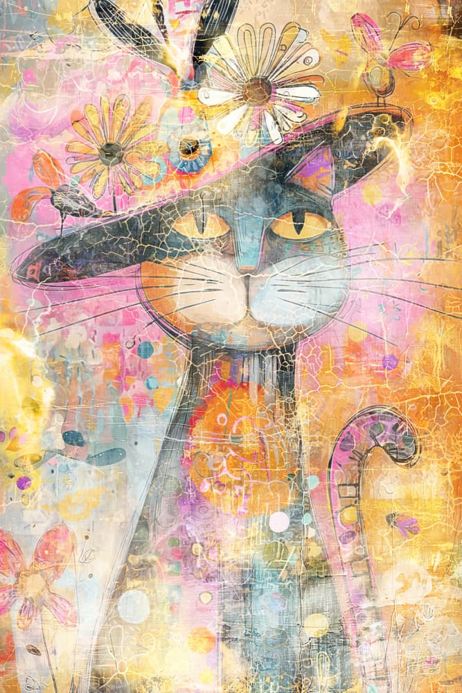 Whimsical Floral Cat by Rafal Kulik — canvas wall art