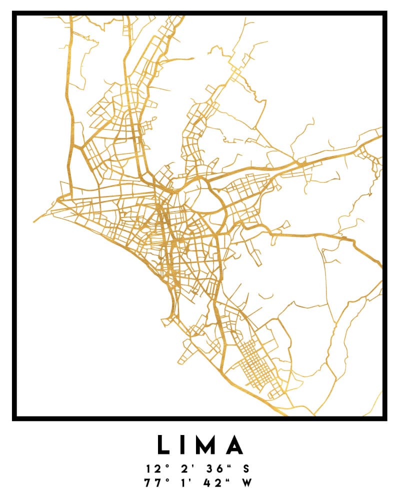 Golden Lima City Map by Emiliano Deificus — canvas wall art