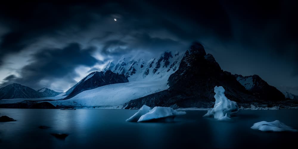 Moonlit Glacier Peaks by qiye — canvas wall art