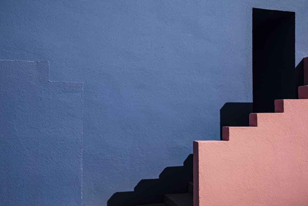 Geometric Pink and Blue Steps by Linda Wride — canvas wall art