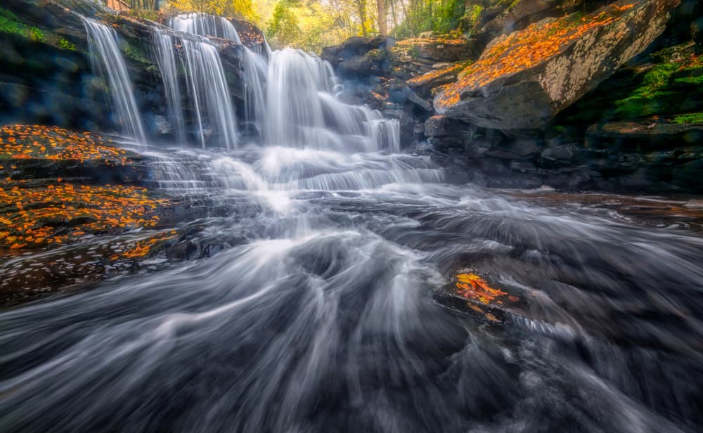 Autumn Forest Waterfall by Jianping Yang — canvas wall art