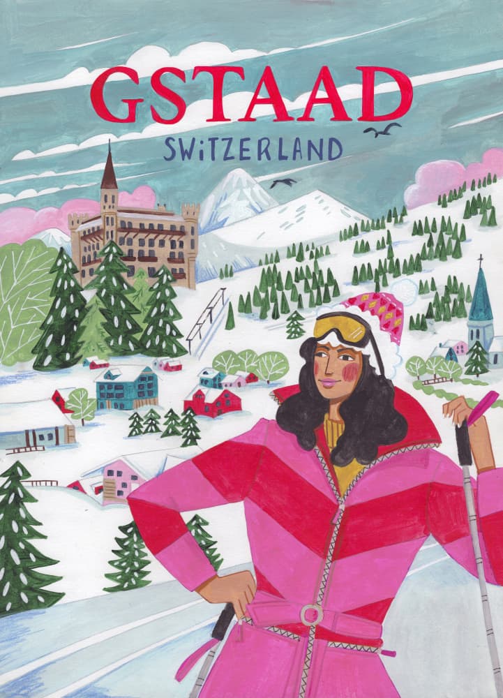 Travel Poster Woman in Gstaad, Switzerland by Caroline Bonne Müller — canvas wall art