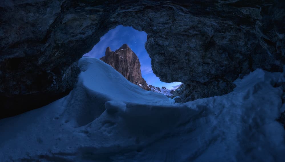 Snowy Cave Mountain Peak by Carlos Gonzalez — canvas wall art
