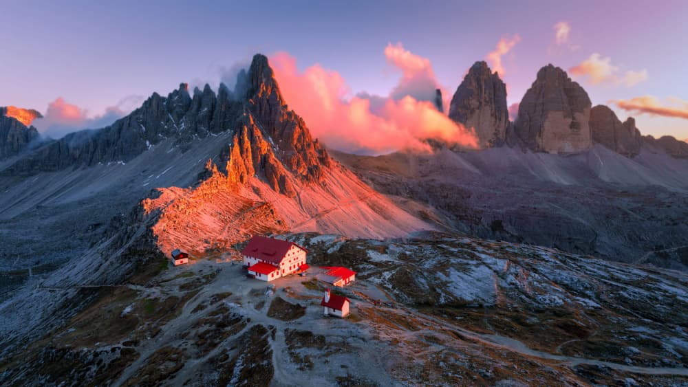 Golden Hour Mountain Huts by Xiaoyuan Xu — canvas wall art