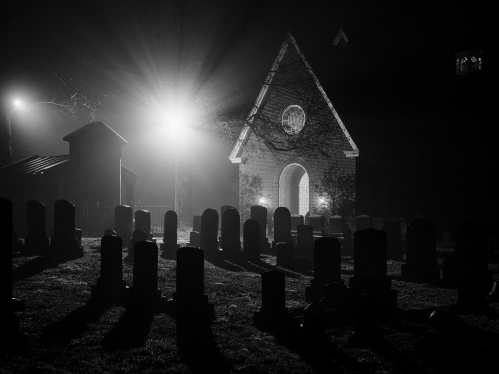 Mysterious Night Cemetery by Scott J. Pilla — canvas wall art