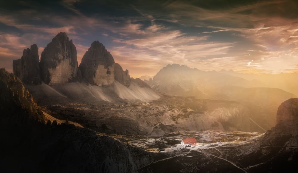 Three Peaks Golden Light by Gu and Hongchao — canvas wall art